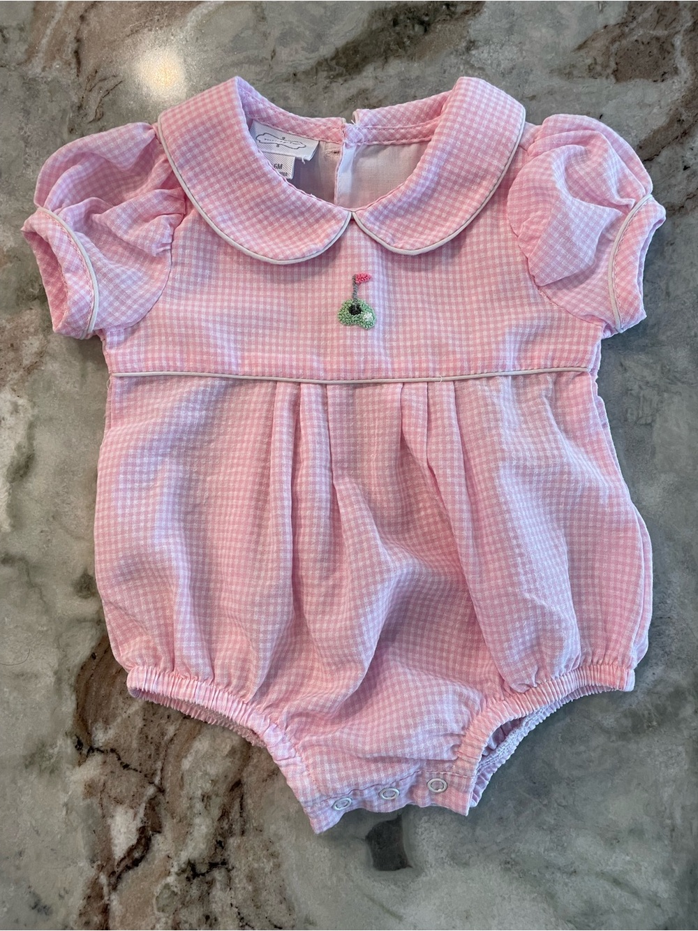 Mud Pie Girls Pink Gingham Golf Bubble Romper 3-6 Months Preppy